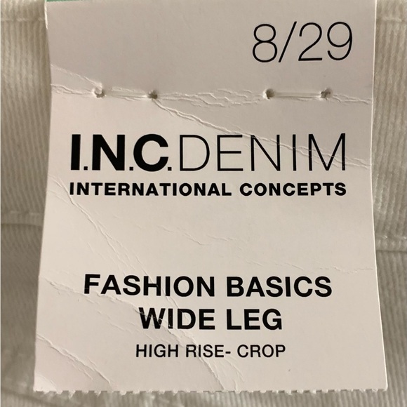 NWT INC DENIM WOMENS WIDE LEG HIGH RISE CROP BRIGHT WHITE FRAYED 8/29 - Picture 7 of 9